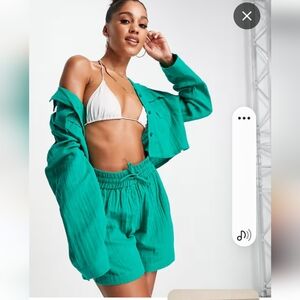 NWOT. ASOS 2 PC Teal Women's Jacket AND Shorts Set